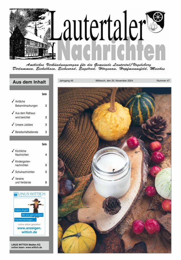 Lautertaler Nachrichten Titelblatt 47/2024