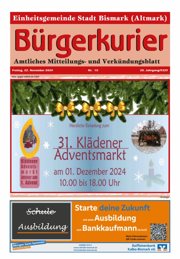 Bürgerkurier der Einheitsgemeinde Stadt Bismark (Altmark) Titelblatt 10/2024