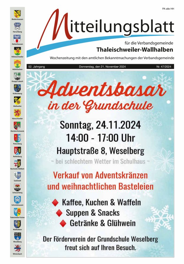 Mitteilungsblatt VG Thaleischweiler-Wallhalben Titelblatt 47/2024