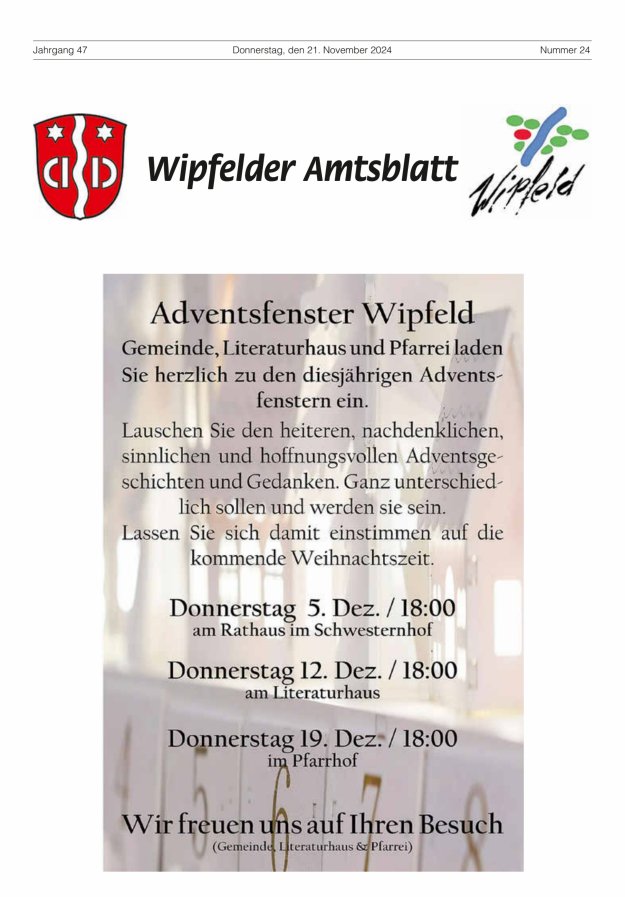 Wipfelder Amtsblatt Titelblatt 24/2024