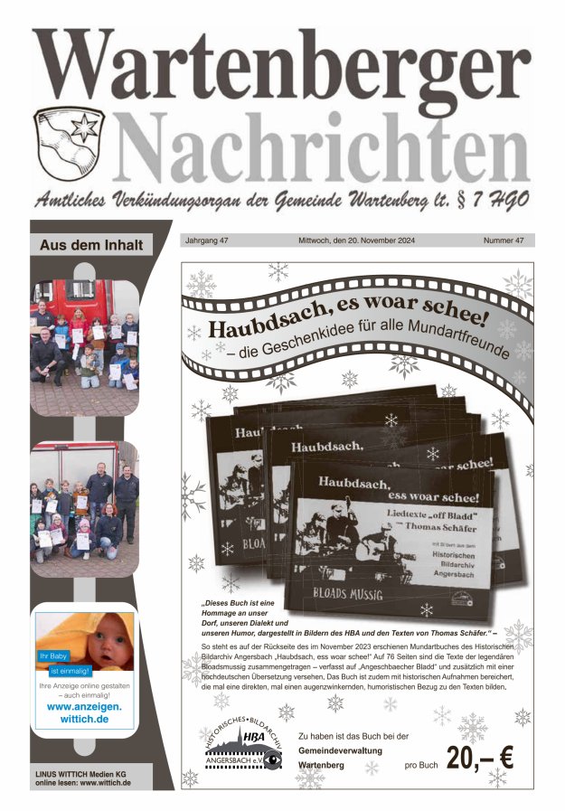 Wartenberger Nachrichten Titelblatt 47/2024