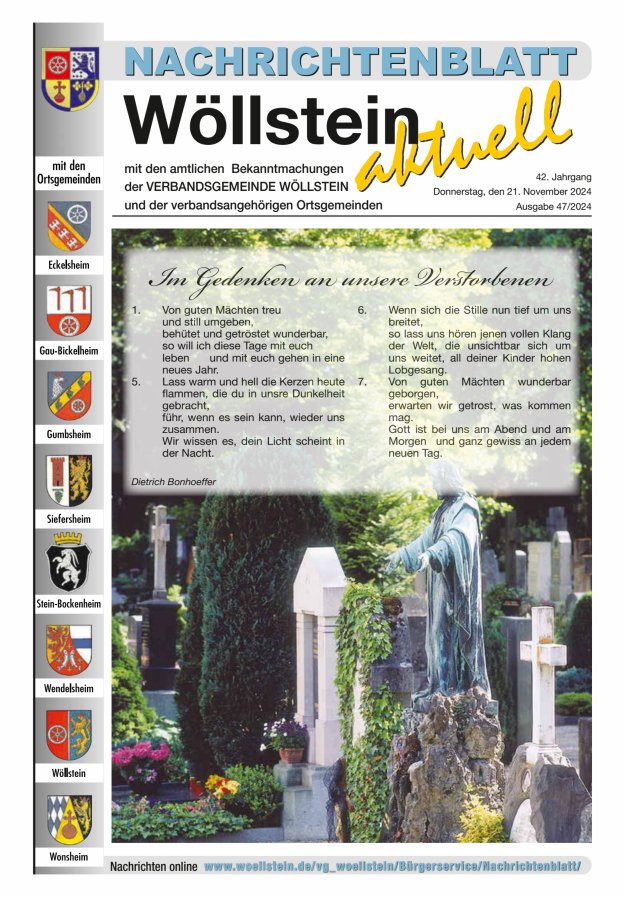 Nachrichtenblatt Wöllstein aktuell Titelblatt 47/2024