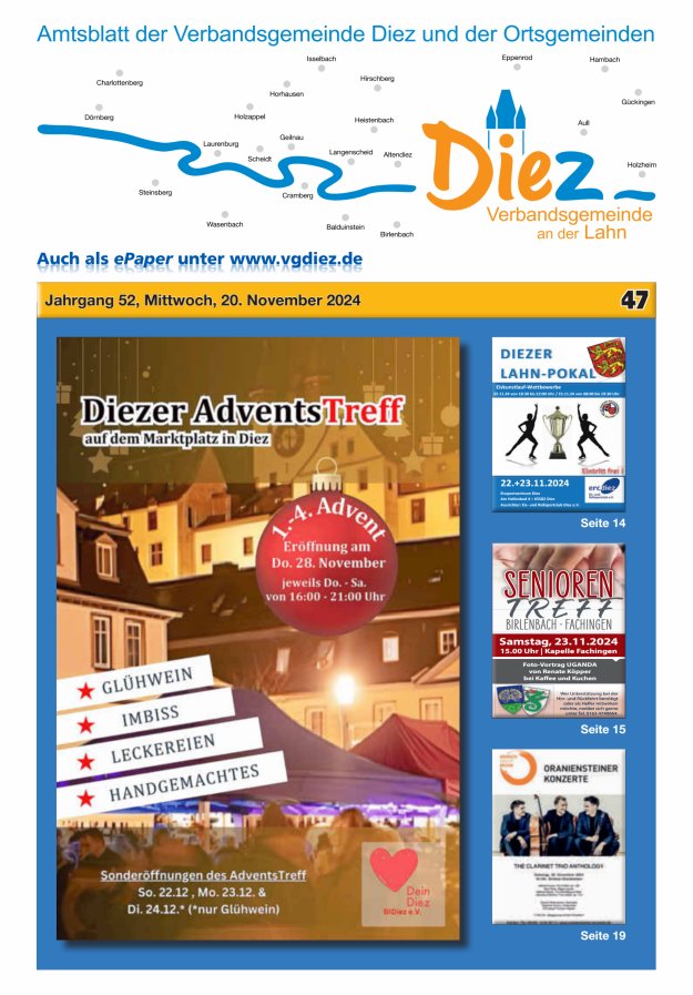 Mitteilungsblatt der Verbandsgemeinde Diez und der Ortsgemeinden Titelblatt 47/2024