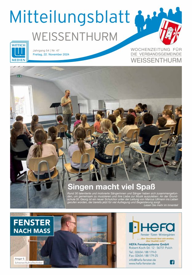 Mitteilungsblatt für den Bereich der Verbandsgemeinde Weißenthurm Titelblatt 47/2024
