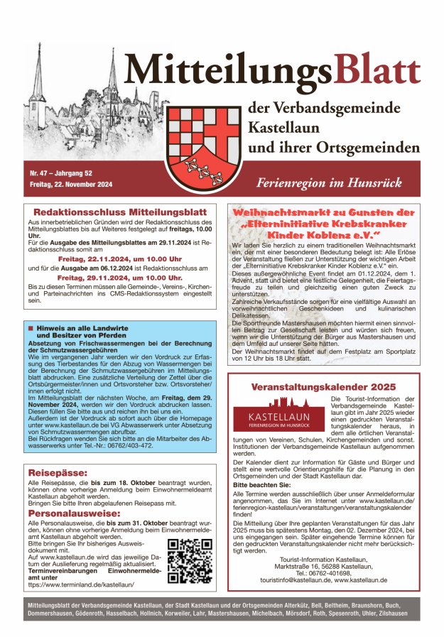 Mitteilungsblatt Kastellaun Titelblatt 47/2024