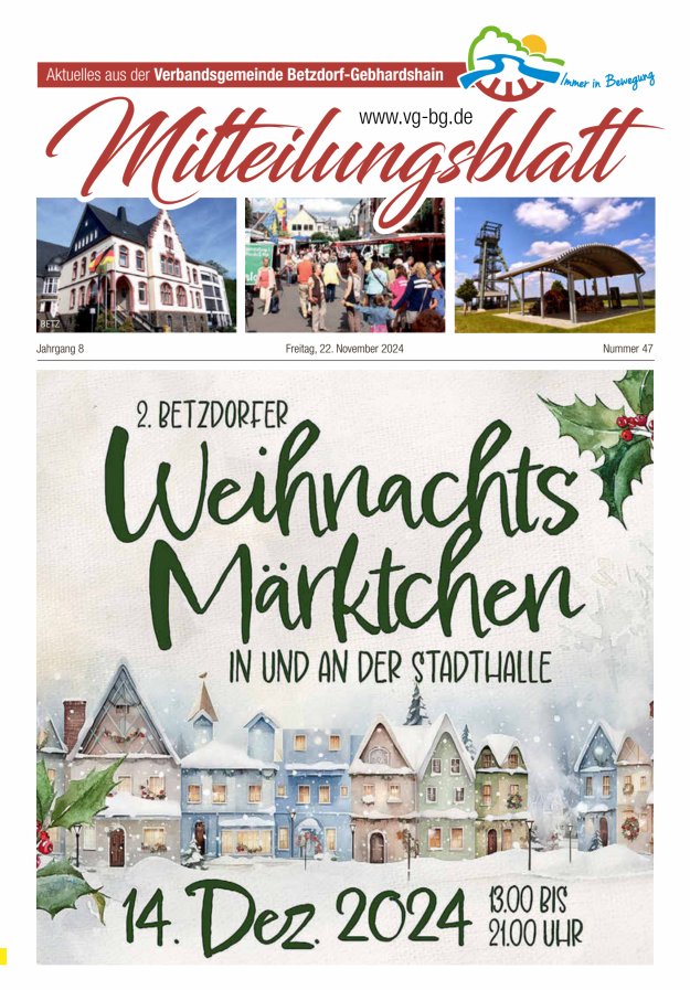 Aktuelles aus der VG Betzdorf-Gebhardshain, Ausgabe Betzdorf Titelblatt 47/2024
