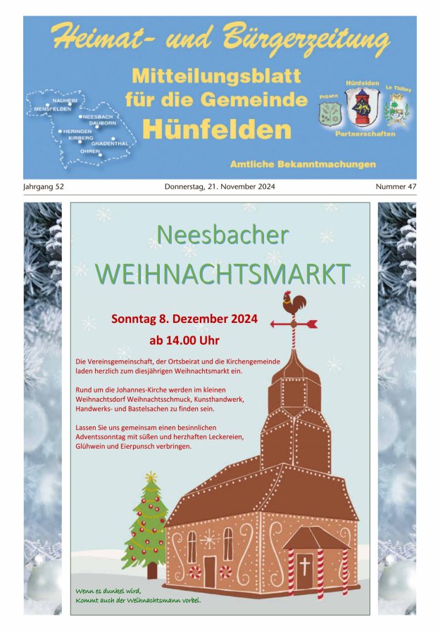 Mitteilungsblatt für die Gemeinde Hünfelden Titelblatt 47/2024