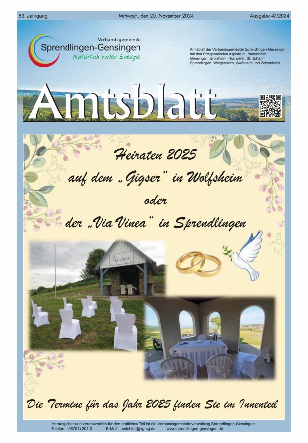 Amtsblatt VG Sprendlingen-Gensingen Titelblatt 47/2024
