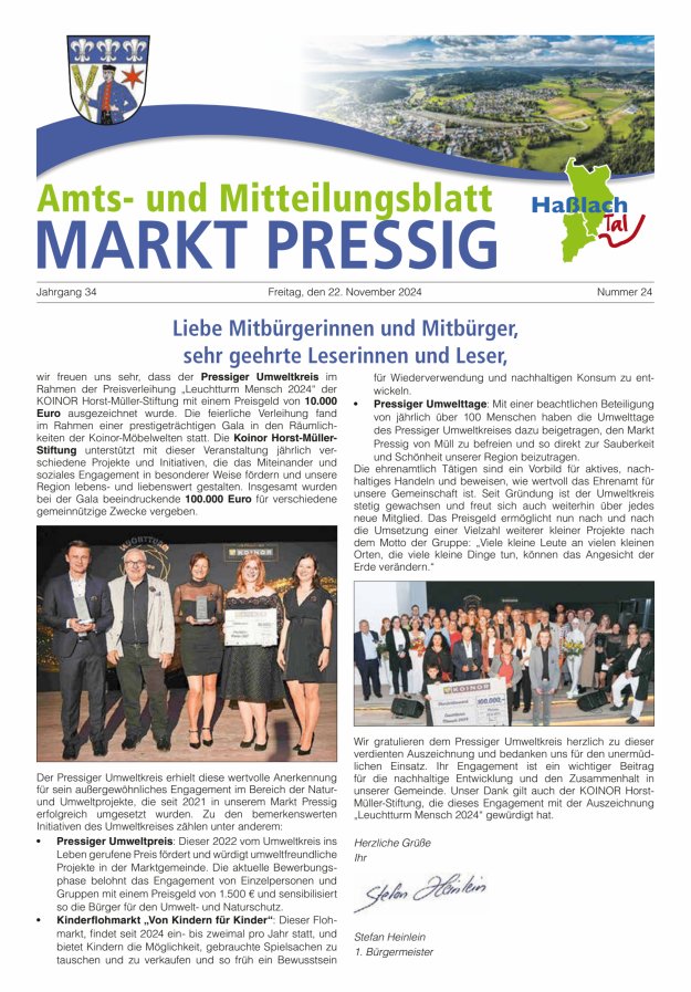 Amtsblatt für den Markt Pressig mit den Gemeindeteilen Titelblatt 24/2024