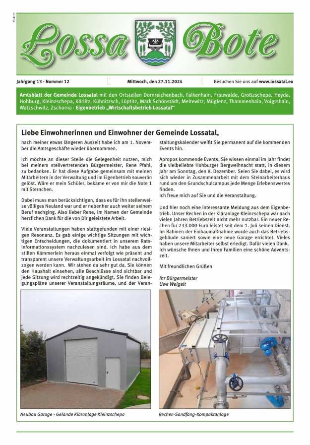 Amtsblatt Lossa Bote - Gemeinde Lossatal mit den Ortsteilen Titelblatt 12/2024