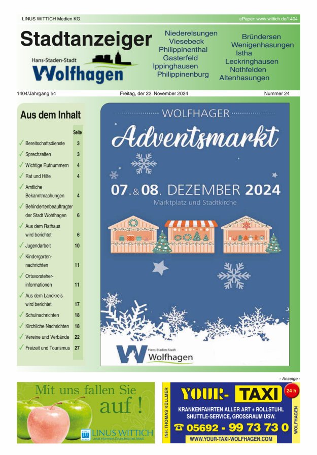 Wolfhager Stadtanzeiger Titelblatt 24/2024