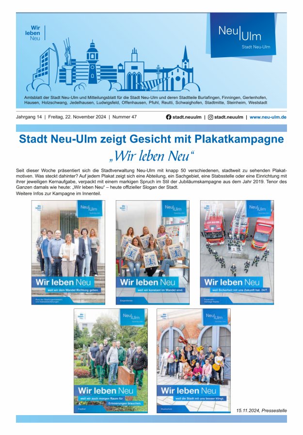 Amtsblatt der Stadt Neu-Ulm und Mitteilungsblatt für die Stadt Neu-Ulm Titelblatt 47/2024