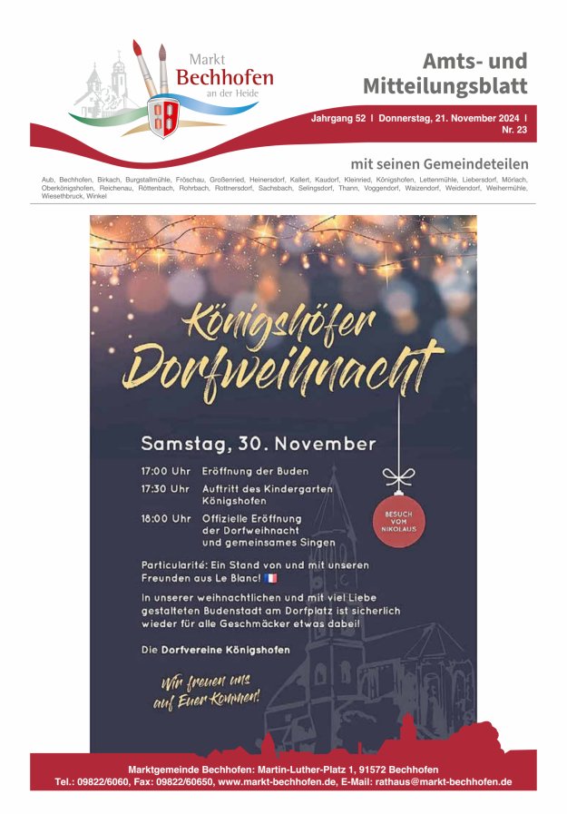Amts- und Mitteilungsblatt für den Markt Bechhofen Titelblatt 23/2024