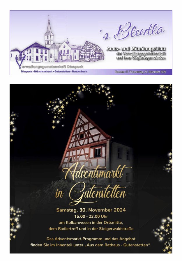 Amts- und Mitteilungsblatt VGem Diespeck Titelblatt 47/2024