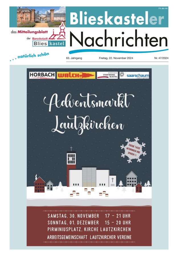 Blieskasteler Nachrichten  Titelblatt 47/2024