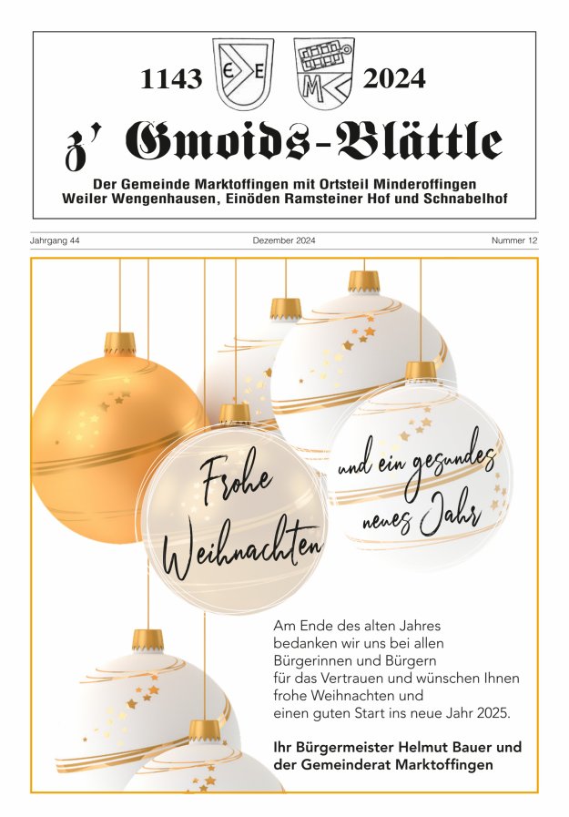 z'Gmoids-Blättle der Gemeinde Marktoffingen mit Ortsteilen Titelblatt 12/2024