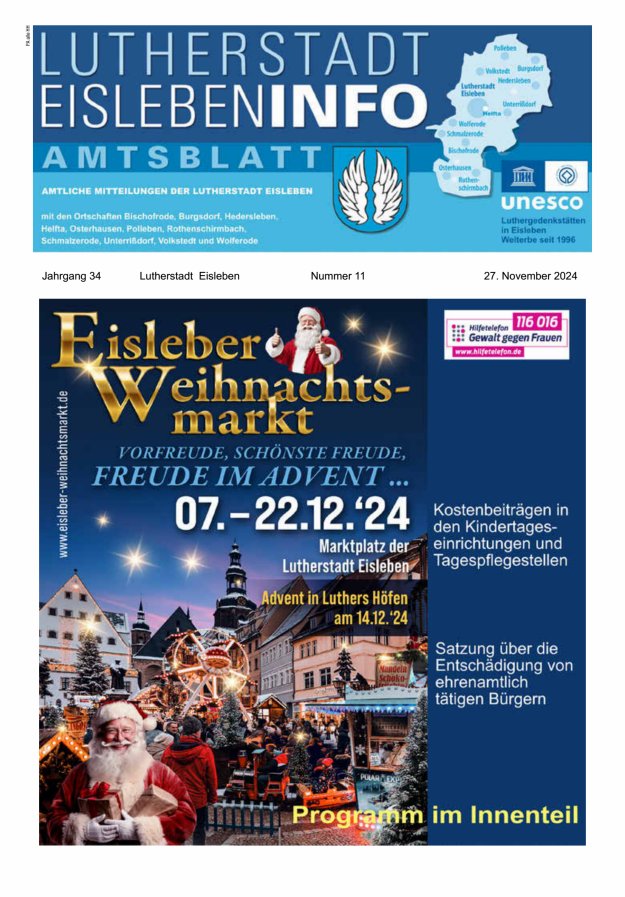Amtsblatt Lutherstadt Eisleben – Amtliches Mitteilungsblatt der Lutherstadt Eisleben Titelblatt 11/2024