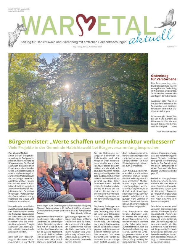 Warmetal aktuell (Habichtswald + Zierenberg) Titelblatt 47/2024