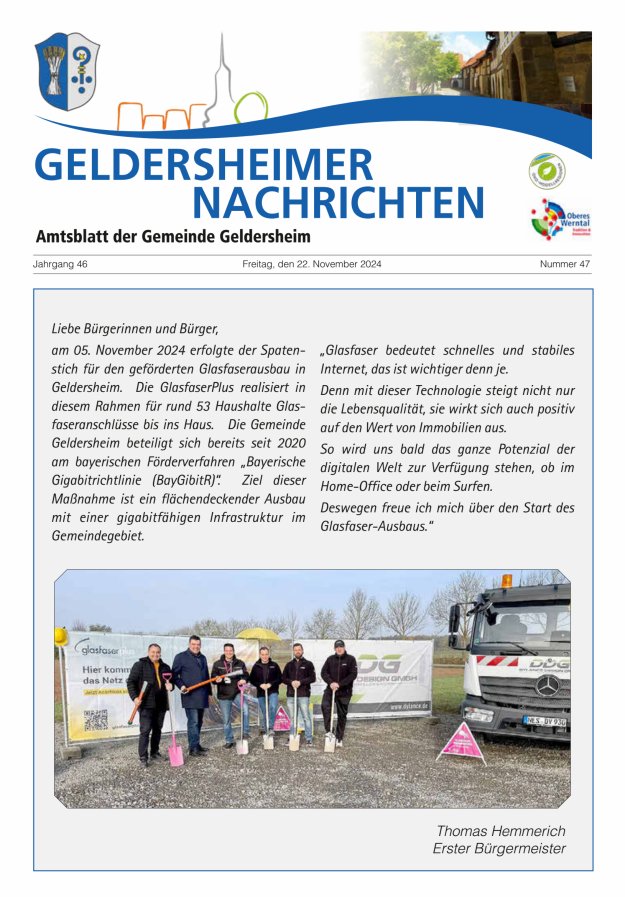 Geldersheimer Nachrichten Amtsblatt der Gemeinde Geldersheim Titelblatt 47/2024