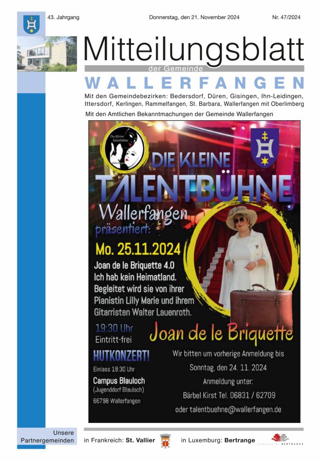 Mitteilungsblatt Gemeinde Wallerfangen Titelblatt 47/2024