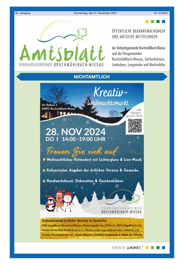 Amtsblatt der VG Bruchmühlbach-Miesau Titelblatt 47/2024
