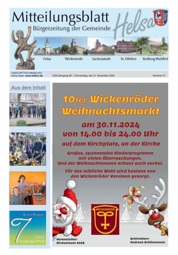Mitteilungsblatt Helsa Titelblatt 47/2024