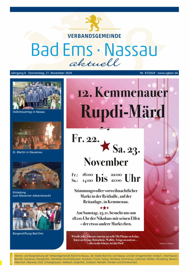 Bad Ems-Nassau aktuell Ausgabe Nassau Titelblatt 47/2024