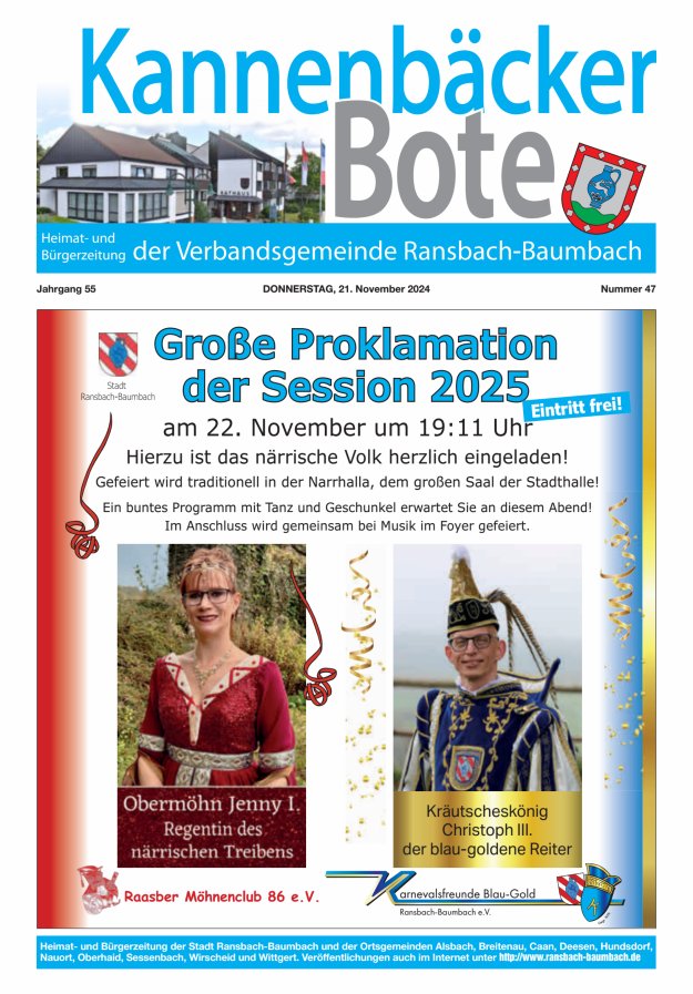 Kannenbäcker-Bote der Verbandsgemeinde Ransbach-Baumbach Titelblatt 47/2024