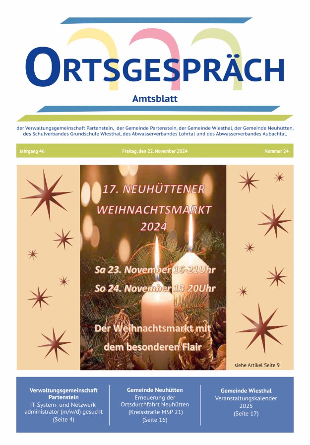 Ortsgespräch - Amtsblatt der VG Partenstein und ihrer Körperschaften Titelblatt 24/2024