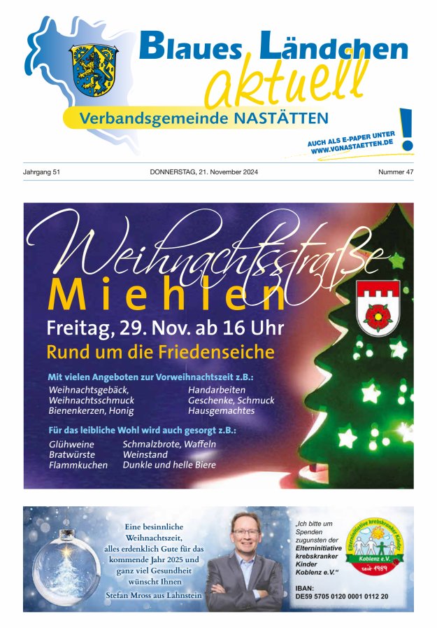 Blaues Ländchen aktuell - Heimat- u Bürgerzeitung VG Nastätten Titelblatt 47/2024