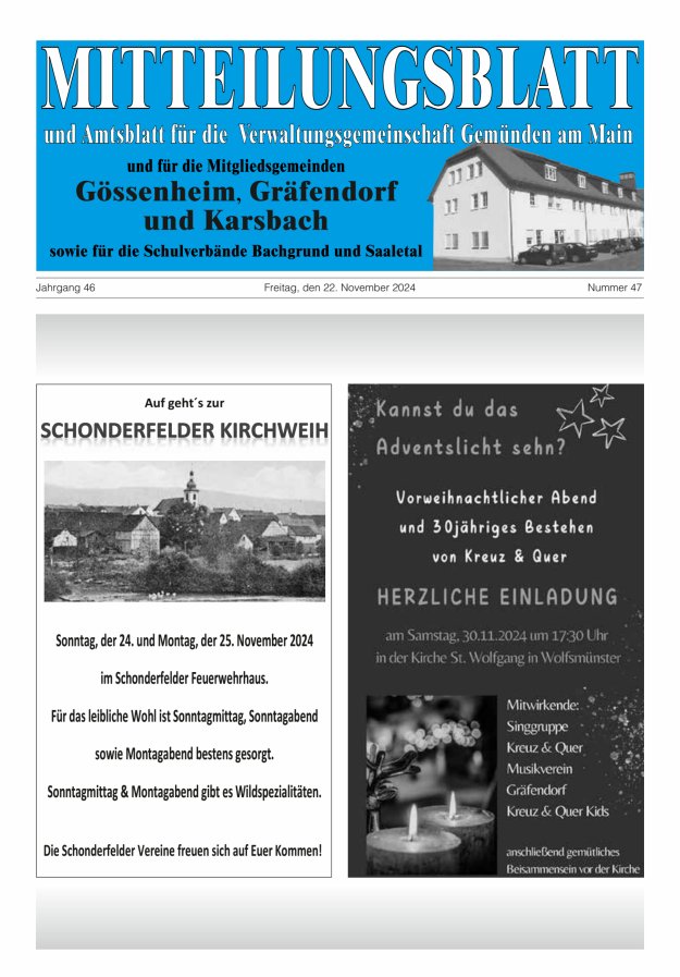 Mitteilungsblatt der VG Gemünden a Main Titelblatt 47/2024