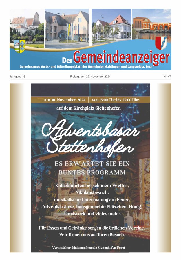 Der Gemeindeanzeiger - Gablingen Langweid Titelblatt 47/2024