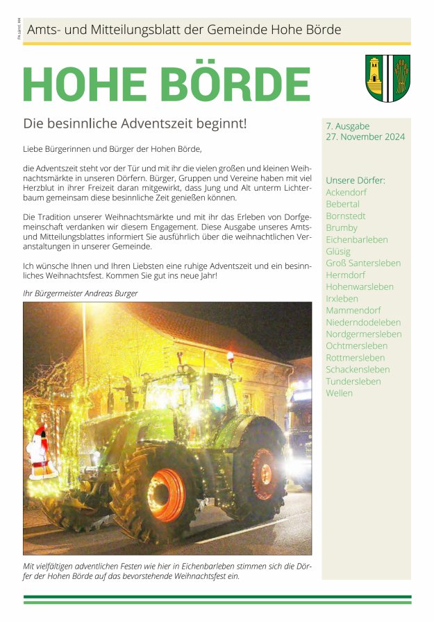 Amts- und Mitteilungsblatt der Gemeinde Hohe Börde Titelblatt 07/2024