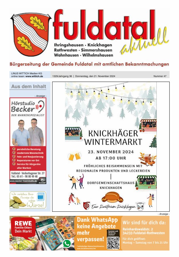 Fuldatal aktuell Titelblatt 47/2024