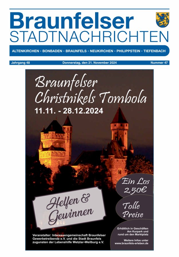 Braunfelser Stadtnachrichten Titelblatt 47/2024