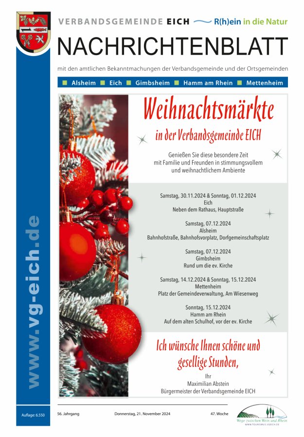 Nachrichtenblatt der VG Eich Titelblatt 47/2024