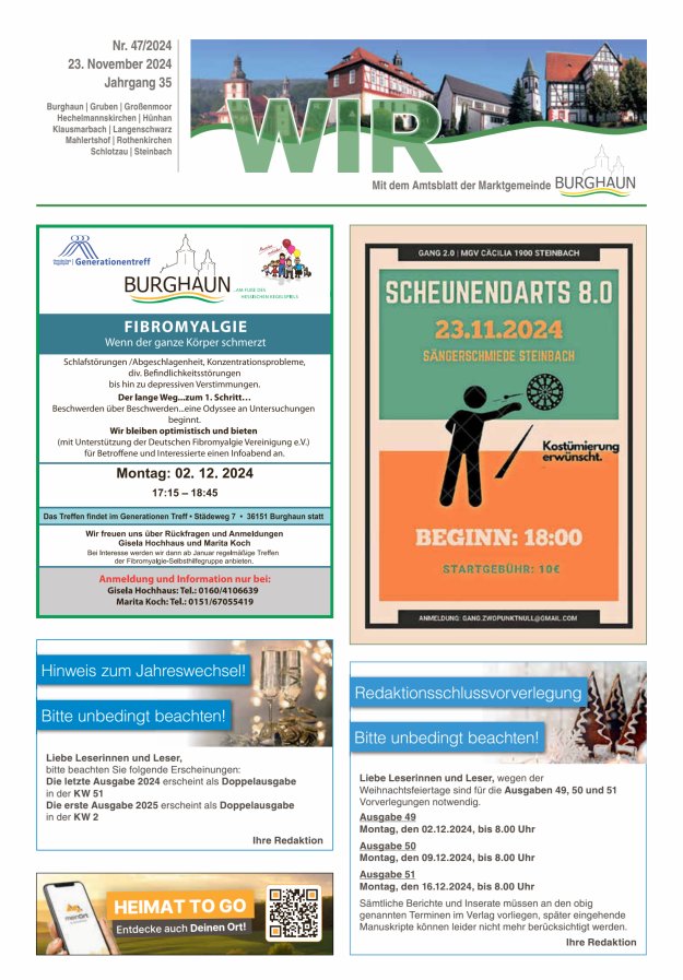 WIR - mit Amtsblatt der Marktgemeinde Burghaun Titelblatt 47/2024