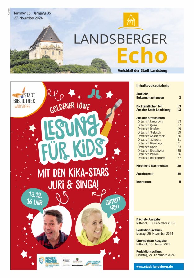 Landsberger Echo – Amtsblatt der Stadt Landsberg Titelblatt 15/2024