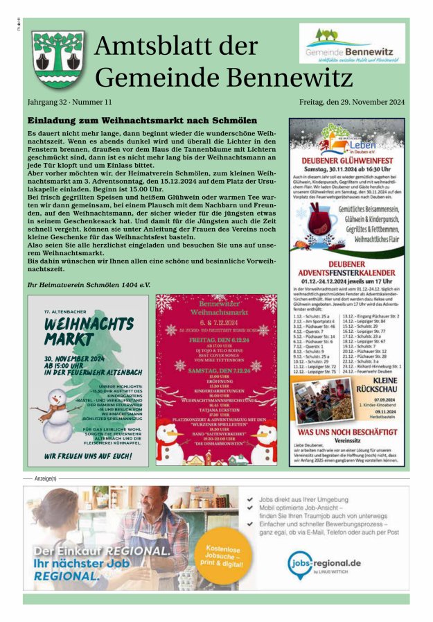 Amtsblatt der Gemeinde Bennewitz Titelblatt 11/2024