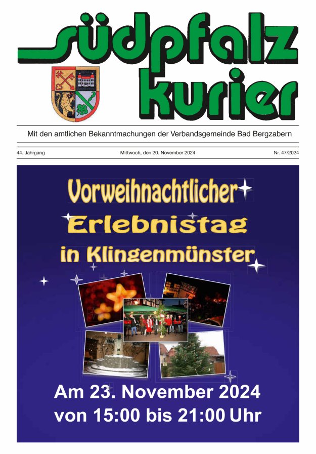 Südpfalz Kurier - VG Bad Bergzabern Titelblatt 47/2024