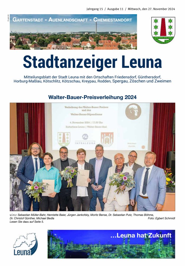 Stadtanzeiger – Mitteilungsblatt der Stadt Leuna mit den Ortschaften Titelblatt 11/2024