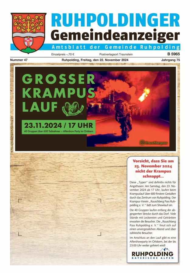 Ruhpoldinger Gemeindeanzeiger Titelblatt 47/2024