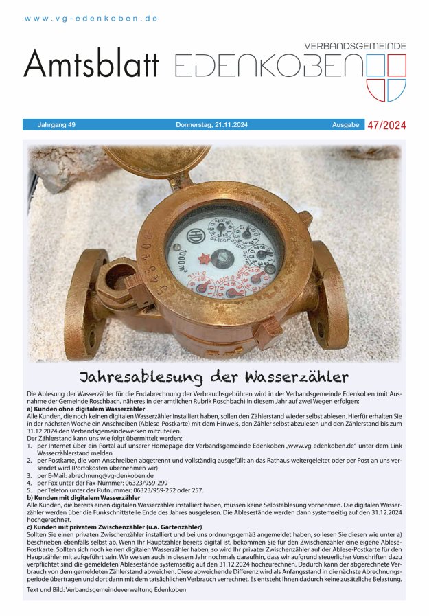 Amtsblatt VG Edenkoben Titelblatt 47/2024