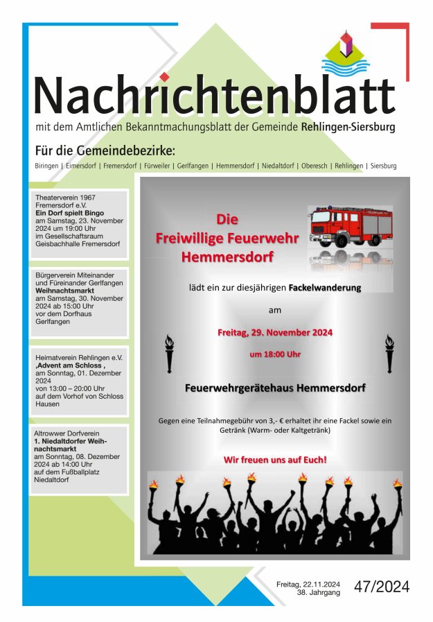 Nachrichtenblatt Rehlingen-Siersburg Titelblatt 47/2024