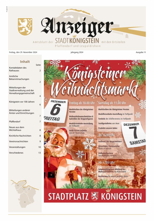 Amtsblatt der Stadt Königstein Titelblatt 11/2024