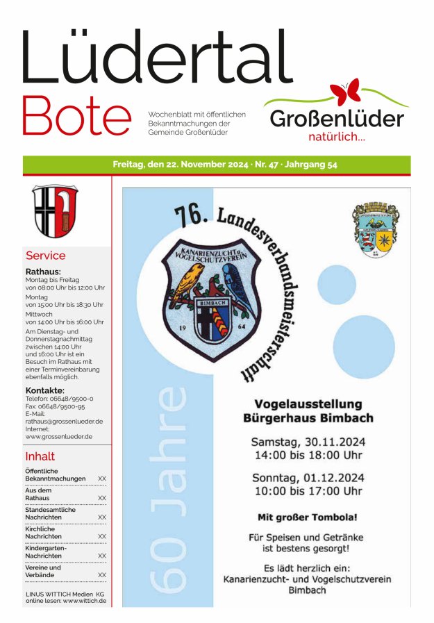 Wochenblatt mit öffentlichen Bekanntmachungen der Gemeinde Großenlüder Titelblatt 47/2024