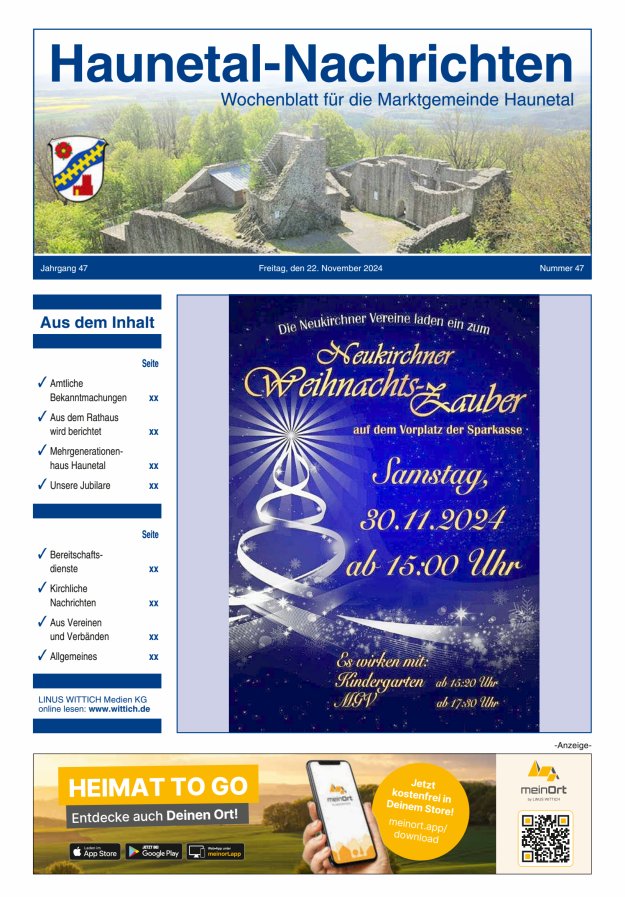 Haunetal-Nachrichten Titelblatt 47/2024