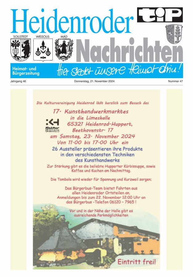 "tip" Heidenroder Nachrichten Titelblatt 47/2024