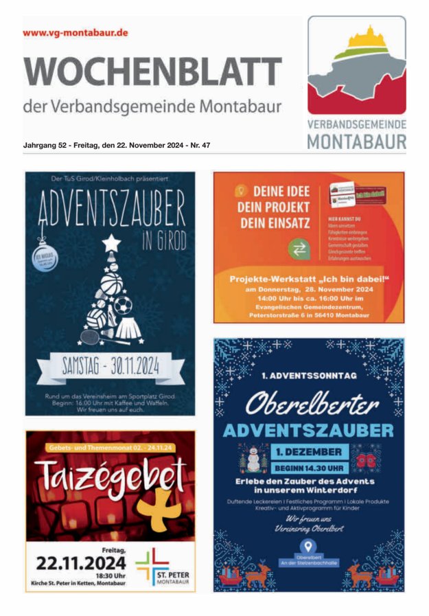 Wochenblatt der Verbandsgemeinde Montabaur Titelblatt 47/2024