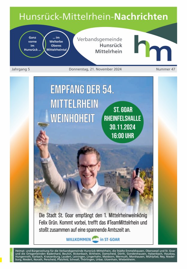 Hunsrück-Mittelrhein Nachrichten Ausgabe Emmelshausen Titelblatt 47/2024